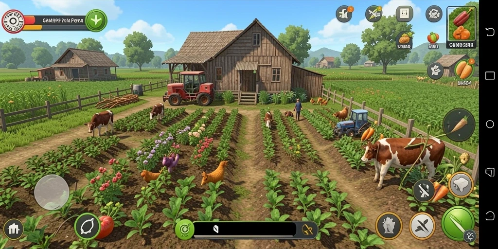 Tampilan gameplay seru GAMERP saat bercocok tanam.