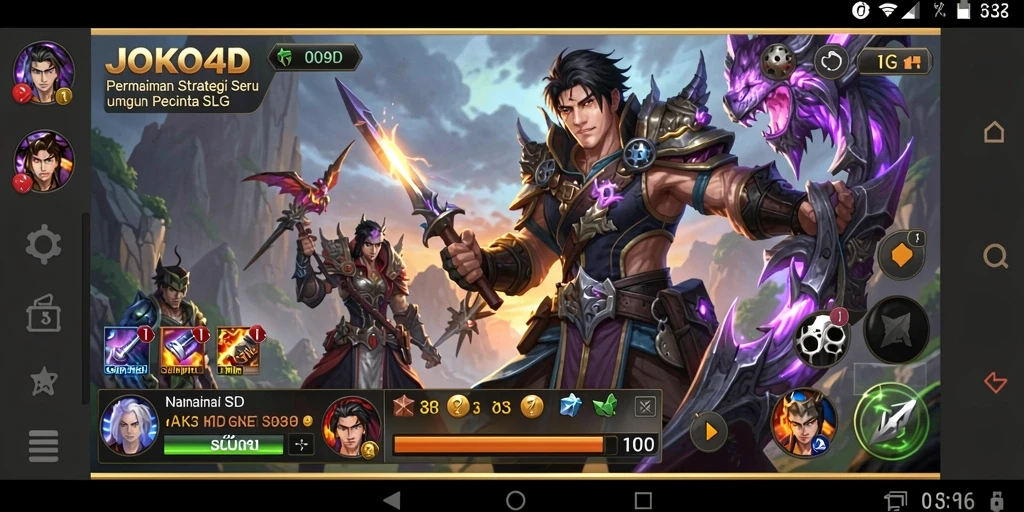 Screenshot gameplay JOKO4D menampilkan pertempuran seru dan manajemen kerajaan.