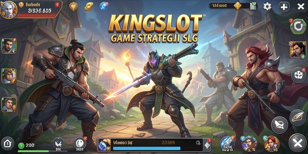 Tangkapan layar KINGSLOT yang menunjukkan pertempuran seru dalam game SLG.