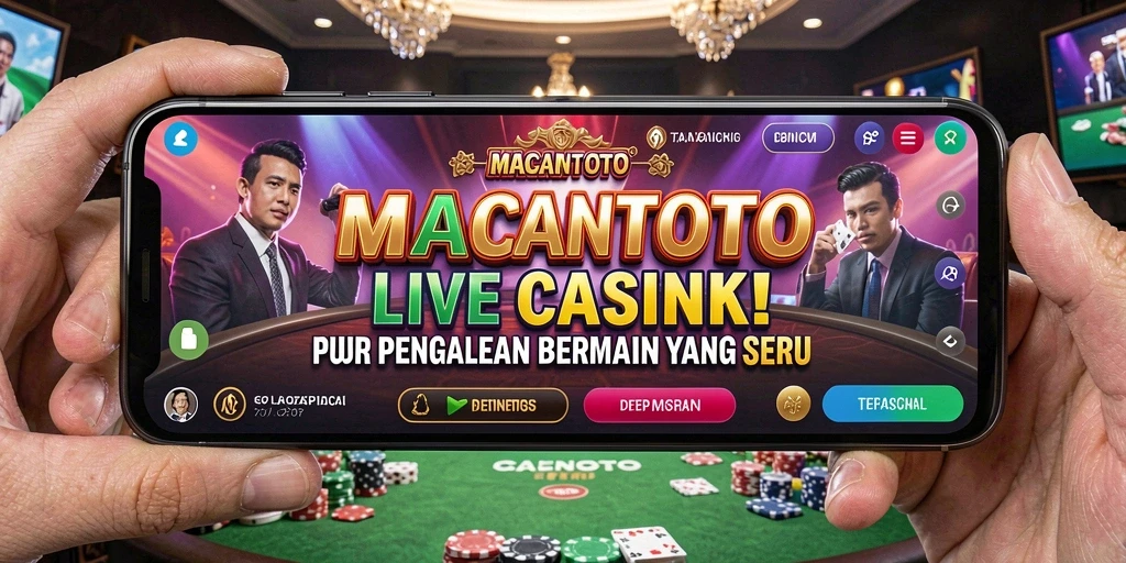 Tampilan screenshot MACANTOTO yang menampilkan dealer dan permainan Live Casino.