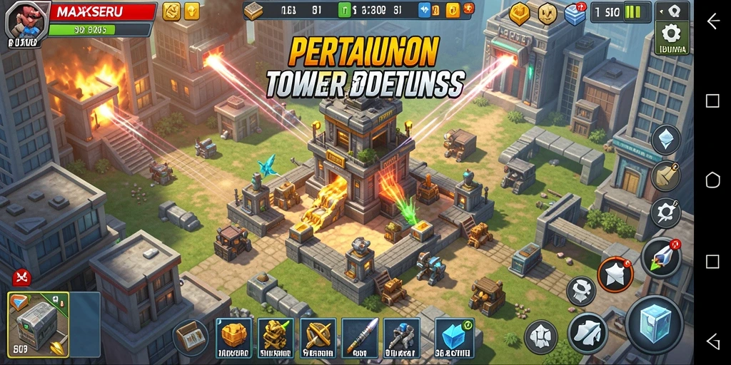 Screenshot gameplay MAXSERU menampilkan aksi pertahanan yang intens.