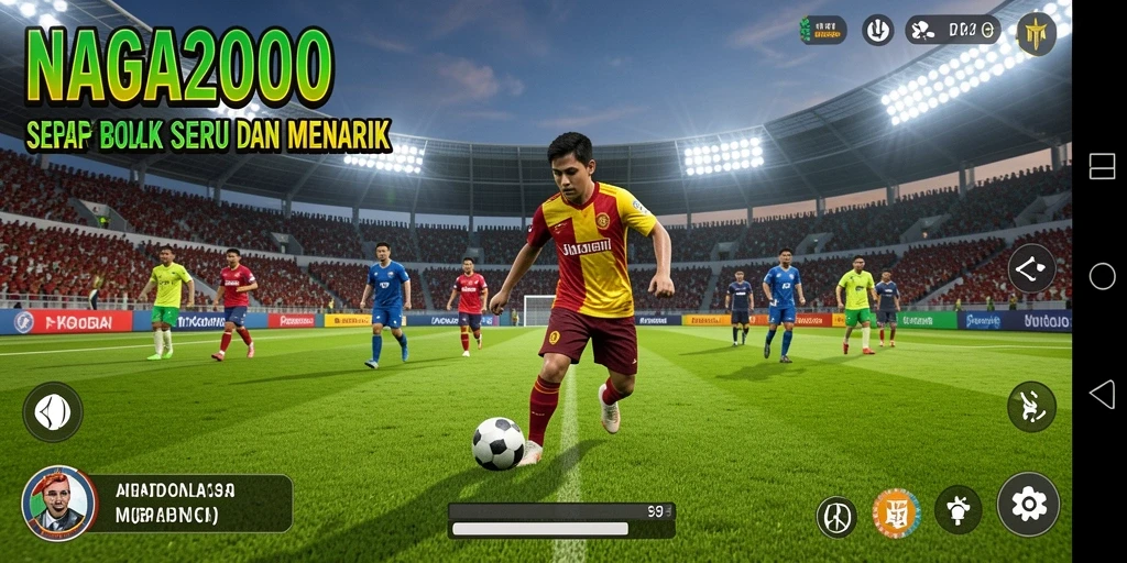 Tangkapan layar NAGA2000 menunjukkan aksi mendebarkan di lapangan sepak bola.