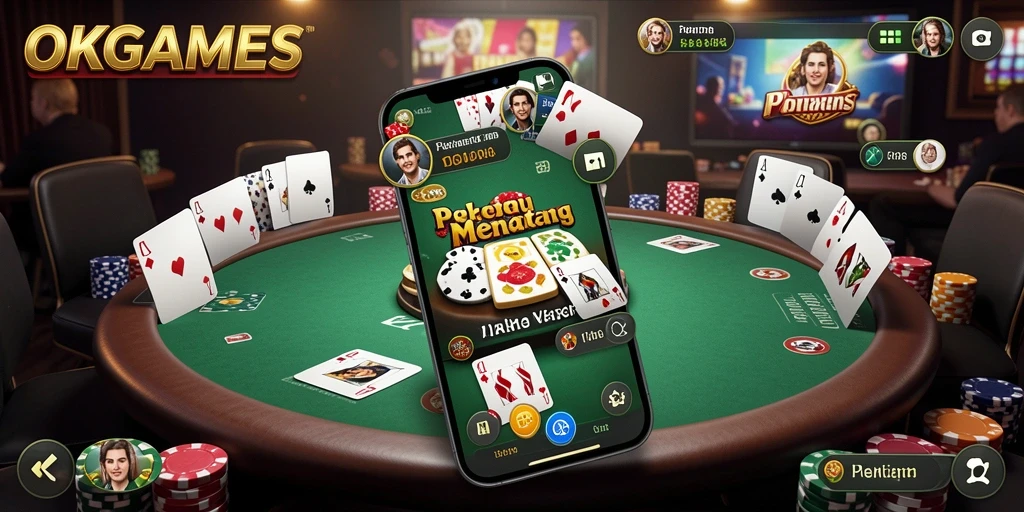 Screenshot gameplay OKGAMES yang menampilkan suasana poker yang seru.
