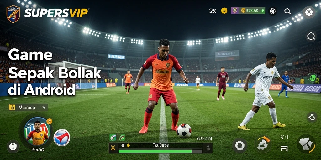 Tangkapan layar gameplay sepak bola yang menampilkan aksi mendebarkan di lapangan.