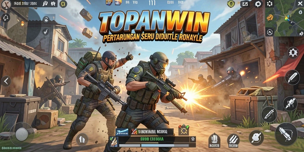 Tangkapan layar aksi intens dalam game Battle Royale TOPANWIN.